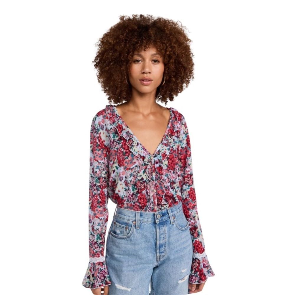 Free People Heat Wave Ruffle Long Sleeve Bodysuit. Medium - Picture 4 of 11